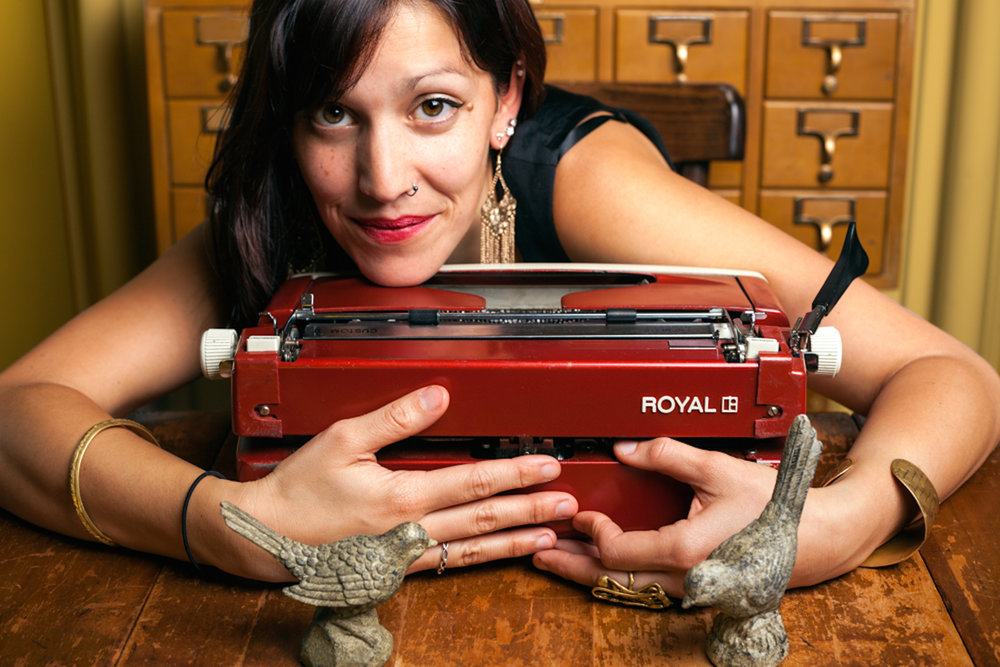 Poet Silvi and her typewriter