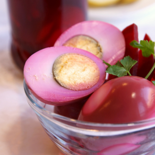 Beet Stained Eggs with Feta