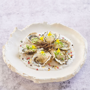 Oysters on Half Shell with Verjus Cucumber Granité