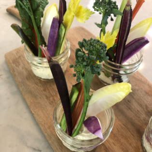 Winter Crudités with Warm Citrus-Herb Goat Cheese Dip