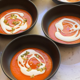 Smoked tomato soup with chevre cream